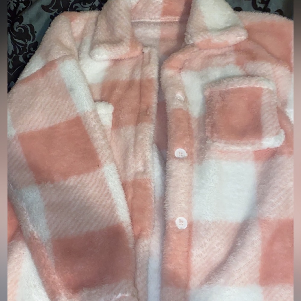 Pink, and white furry coat